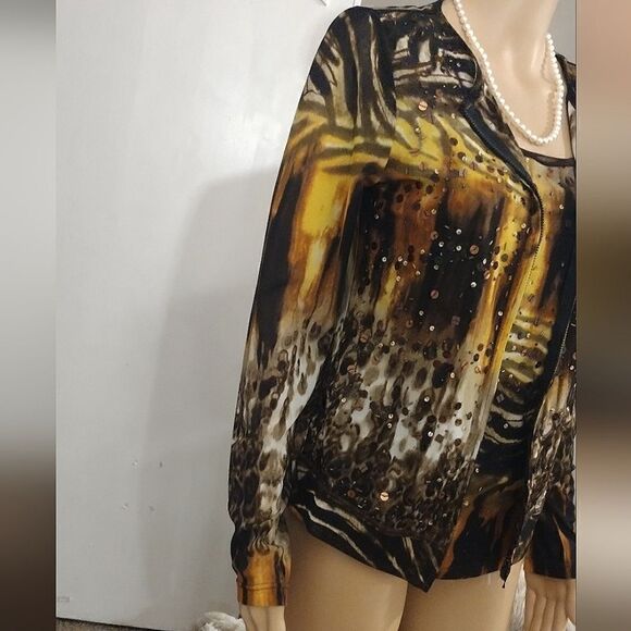 Two Piece- Berek Women's Size Small Matching Abstract Sequin Zip Jacket and Tank - Picture 13 of 16